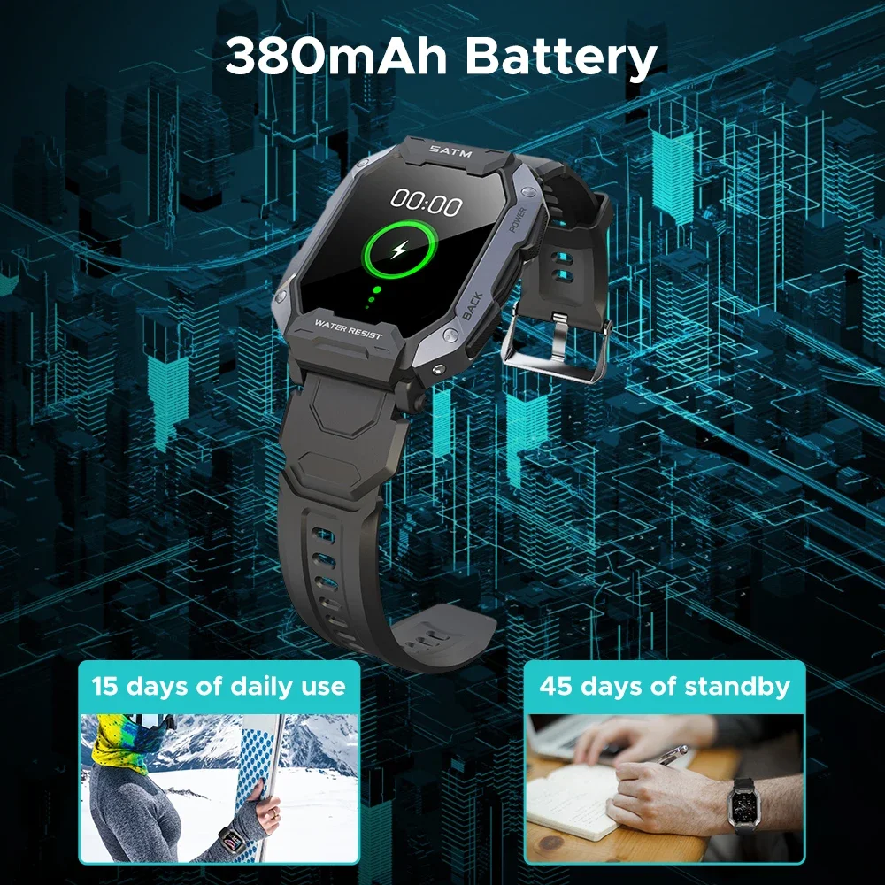 ساعة ذكية مقاومة للماء للرجال والنساء ، ساعة ذكية تعمل بالبلوتوث بمعدل ضربات القلب ، جهاز تعقب اللياقة البدنية في الهواء الطلق ، متين ، 5ATM