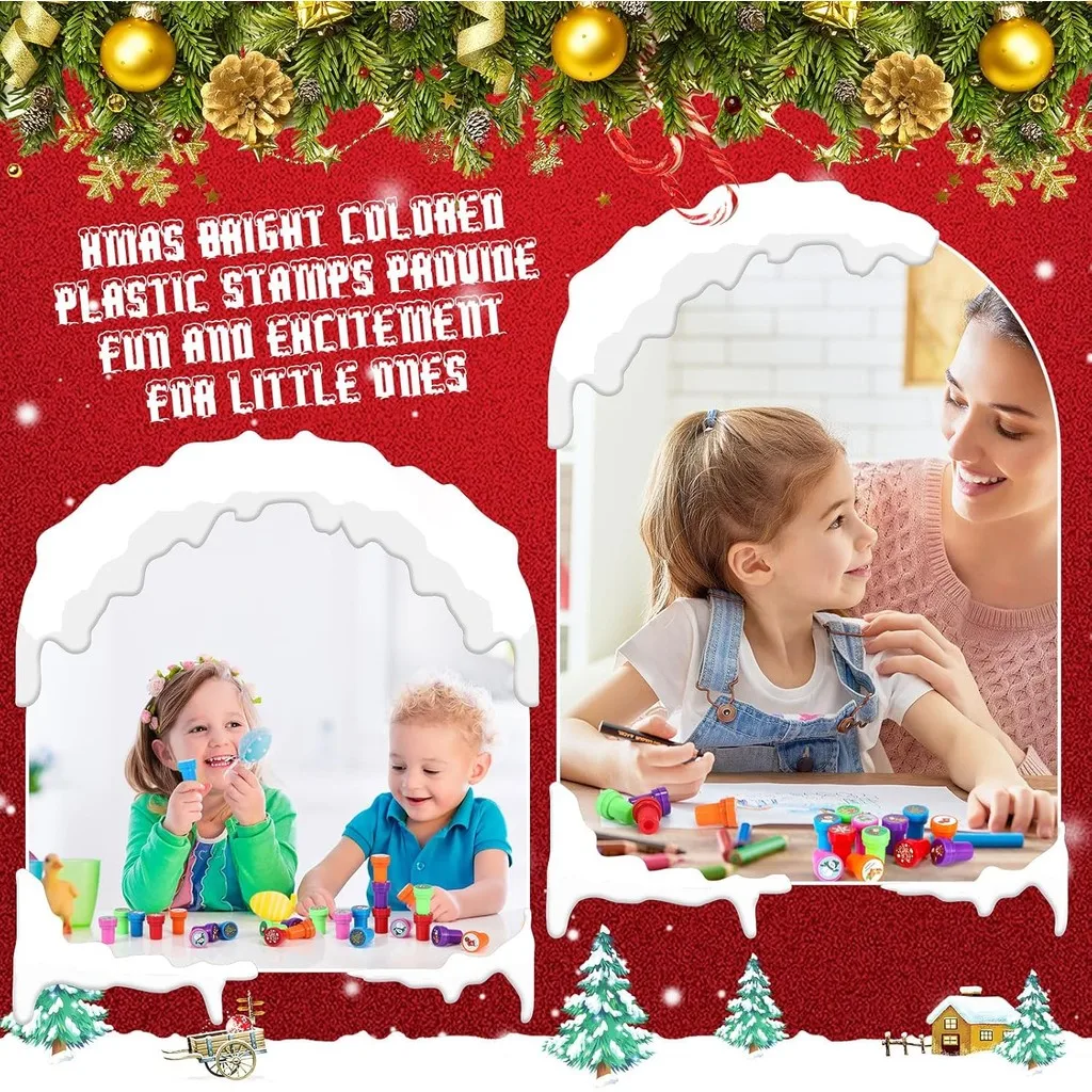 10/24PCS Kerst Diverse Stempels Kinderen Zelfinktende Stempels (24 Verschillende Ontwerpen, Plastic Stempels) voor Kerst Feestartikelen