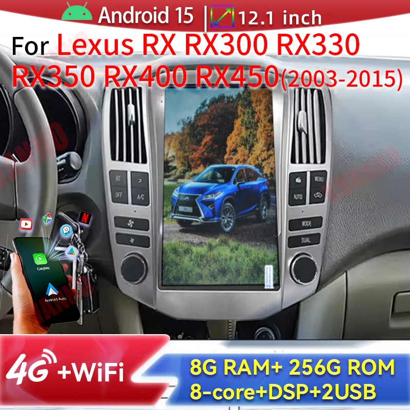 

12.1" Android15 For Lexus RX RX300 RX330 RX350 RX400 RX450 2003-2015 Car Radio Audio Carpaly Multimedia Player Center Console 4G