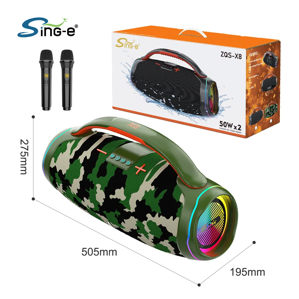 

Звукоговоритель ZQS-X8 202500, трехдиапазонный беспроводной портативный водонепроницаемый и пыленепроницаемый уличный динамик BT, стерео динамик для караоке