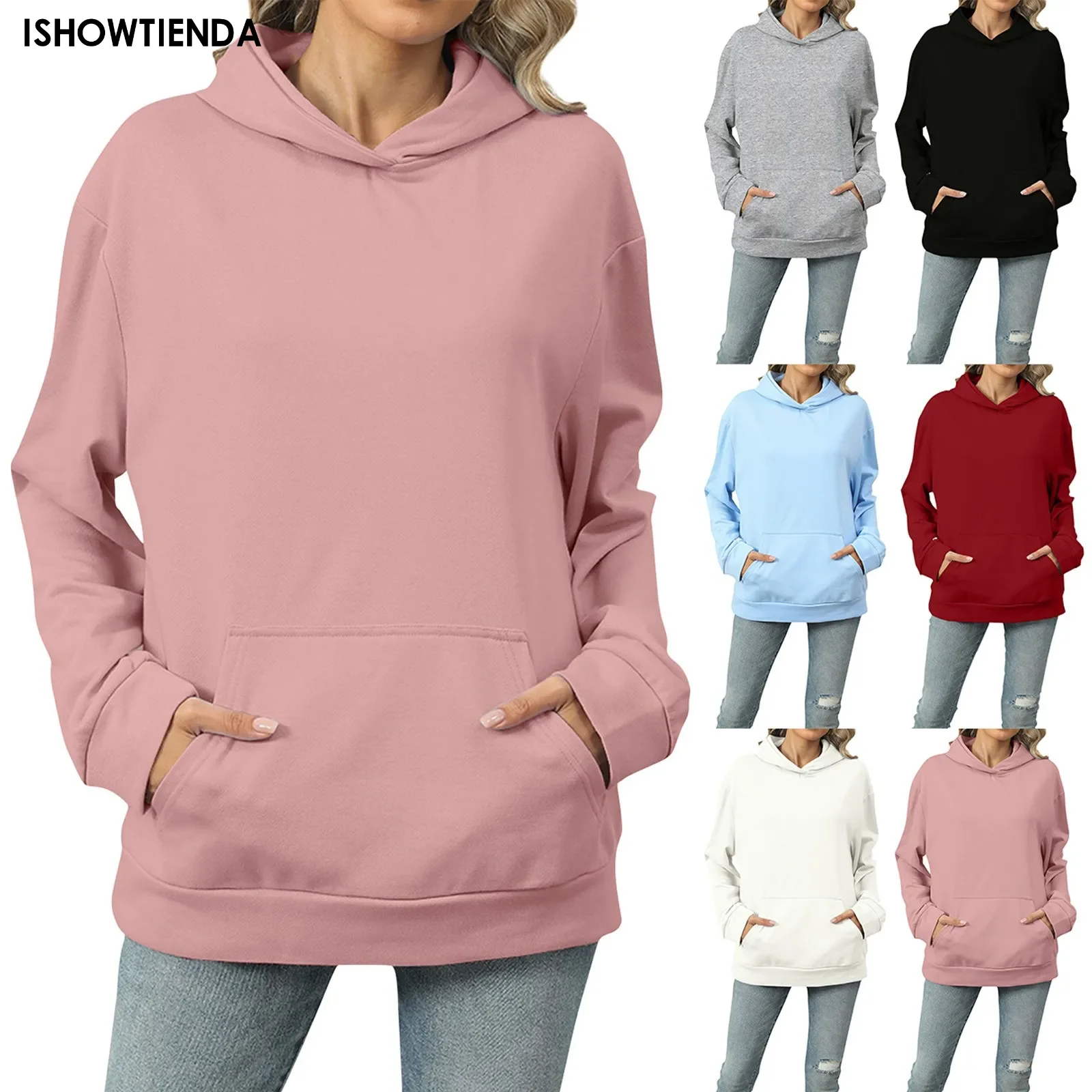 

2024 New Women's Super Dalian Hoodie Sports Leisure Elastic Sweater Solid Color Sweater Thread Sweater Long Sleeve Pullover Pock