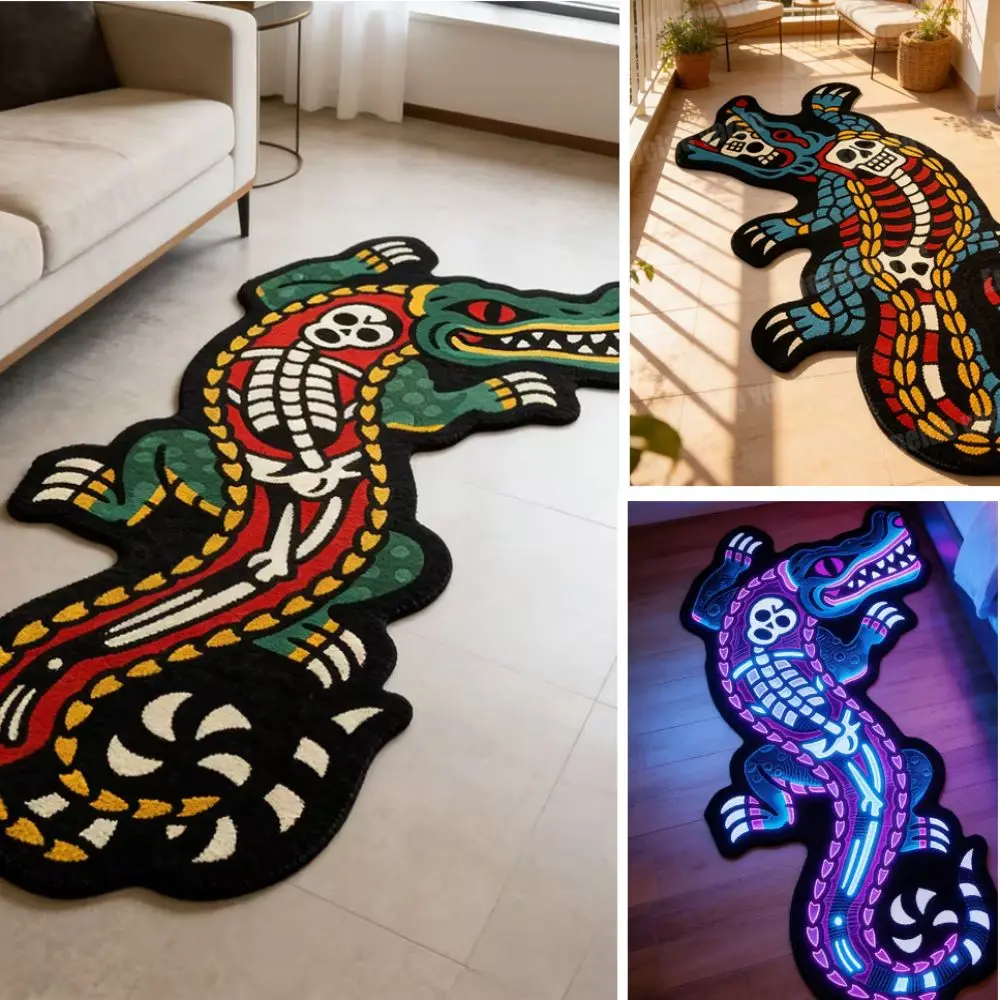 Decorative Wool-like Fabric Crocodile Shape Rug Irregular Shaped Colorful Doormat Eye Catching Soft Carpets Livingroom