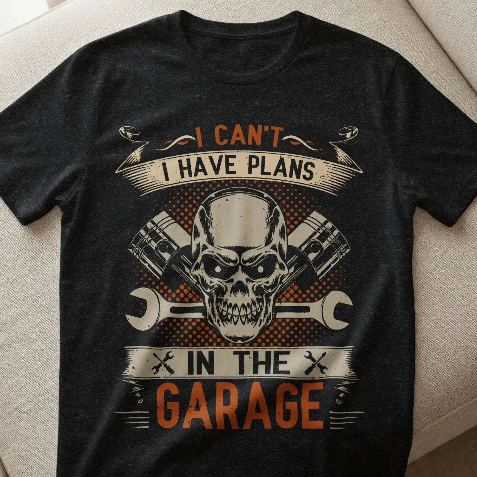 I Can't Have Plans In The Garage T Shirt Mechanic Skull Piston Wrench Funny for Auto Car Guy Automotive Enthusiast vintage