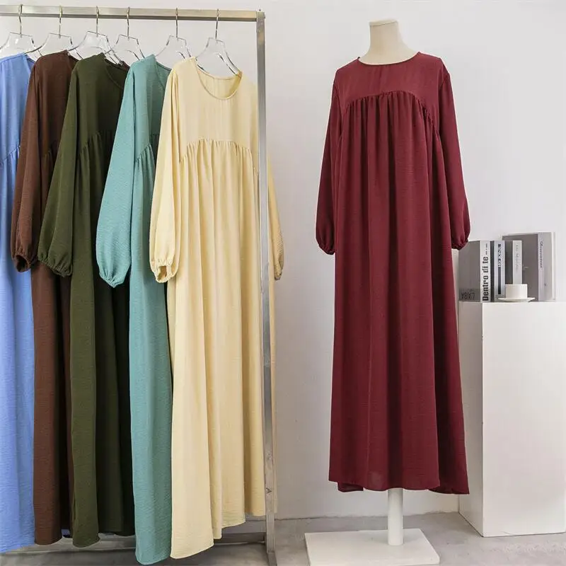 Women Loose Maxi Dresses Muslim Dress Spring Autumn Female Full Sleeve Casual Solid Pockets Robe Long Dresses Mujer Vestidoes