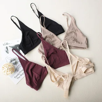 여성용 섹시한 브이넥 브래지어, 삼각형 컵 탑, 무선 브래지어, 안감 없는 브래지어, 부드러운 란제리, 얇은 속옷, 블랙 