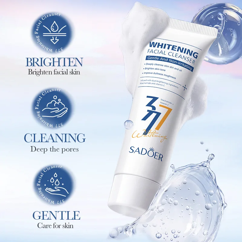 SADOER 377 Whitening Facial Cleanser Face Wash Foam Facial Cleanser Deep Clean Moisturizing Smooth Brighten Facial Skin Care