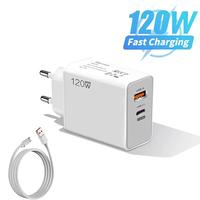 120W USB Fast Charger with Type C Cable Fast Charging Quick Charge Wall Adapter for iPhone 16 Samsung Xiaomi Huawei PD Phones