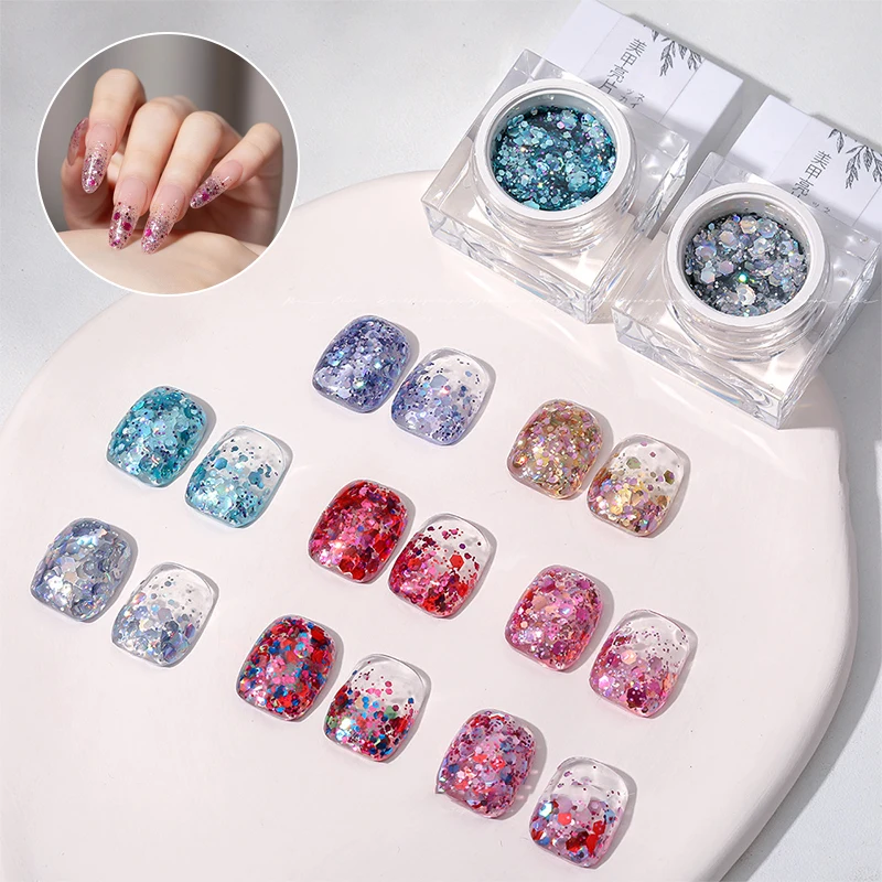 Glitter Gel Nail Polish Sparkly Sequins Natural Flash Color Nail Art Gel Soak Off UV LED Painting Varnishes For Nails Gel Polish