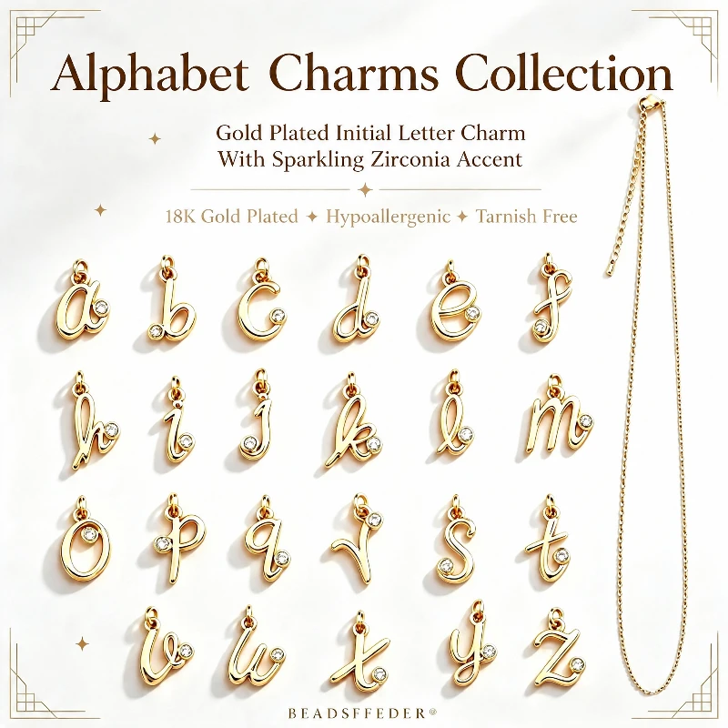 4pcs/Lot Cute Mini Alphabet Charm Initial Name Letter Pendant,Simple Zircon Necklace Bracelet DIY Jewelry Making Accessories R47