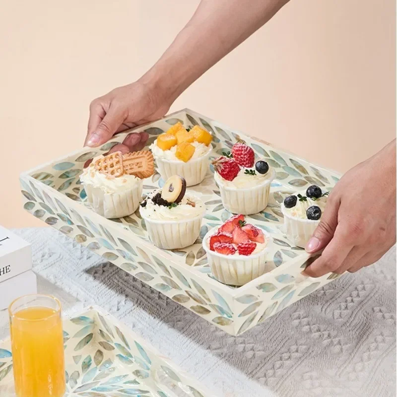 Nordic Handmade Natural Seashell Tray Creative Colorful Rectangular Storage Tray Home Decor Fruit Plate Decoration Ornaments