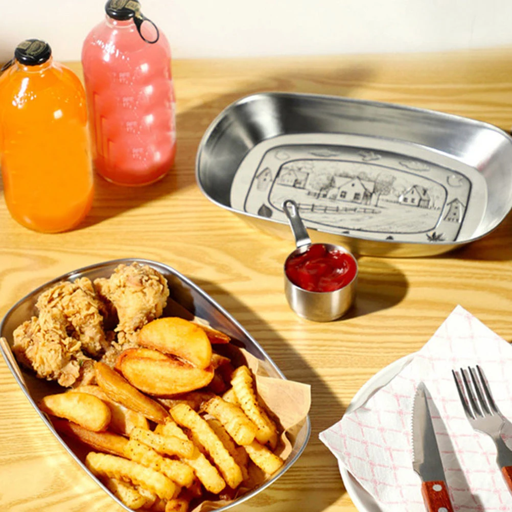 

1Pc Retro Style Snack Tray Durable Storage Container Household Kitchen Tableware Silver