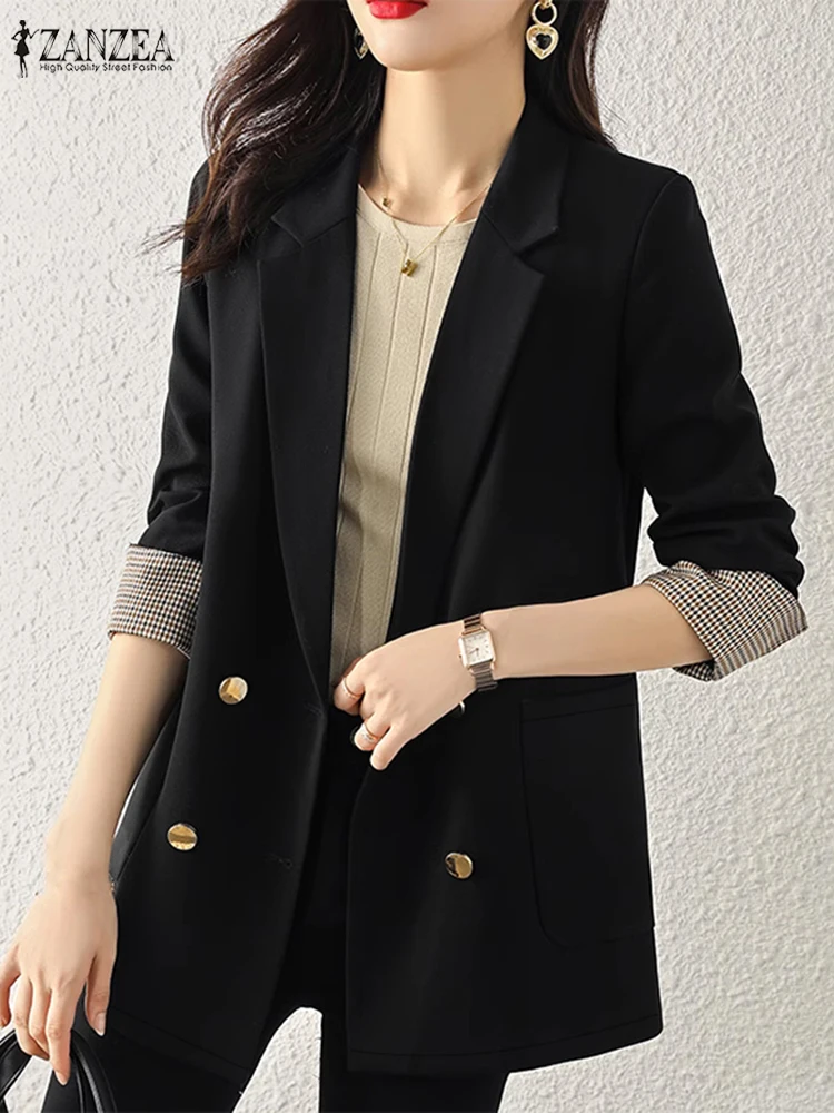 

ZANZEA Fashion Women Blazer Autumn Solid OL Work Suits Office Lady Coats Elegant Casual Long Sleeve Outwear Patchwork Jackets