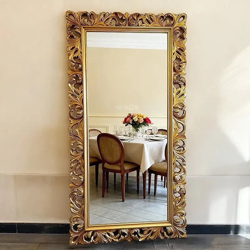 ZL French Vintage Full Length Mirror Baroque Wall Mounted Floor Standing Dressing Mirror Custom