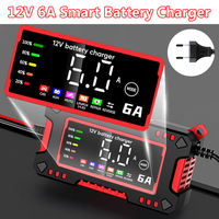 6A Smart Car Battery Charger Intelligent Pulse Repair for Acid-Lead Battery and LifePO4 14.6V 12V 6A Charger