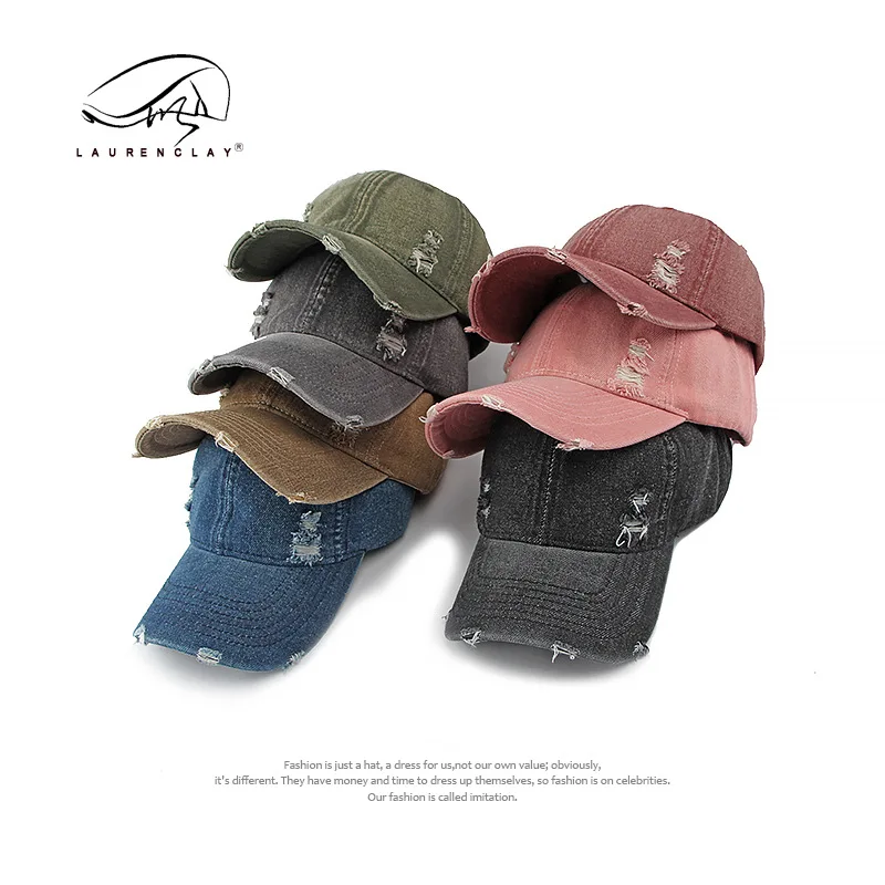 Trendy Washed Denim Baseball Cap For Women Spring New Personalized Make Old Ripped Peaked Cap