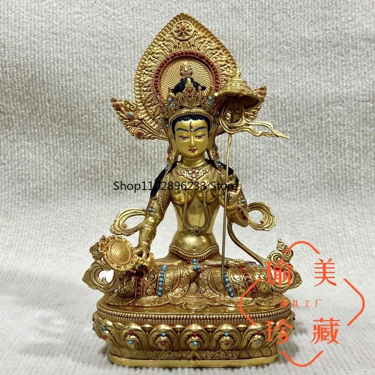 Big White Umbrella Bodhisattva Gilt Buddha Statue 7 Inch Tibetan Bronze Statue 27cm High Seiko Buddha Devotion Household Buddha