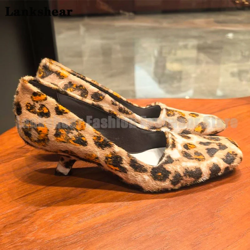 

Leopard Print Hairy Kitten Heels Sandals Women Shoes Summer Slip On Shallow Mouth Single Shoes Sandalias De Mujer Verano