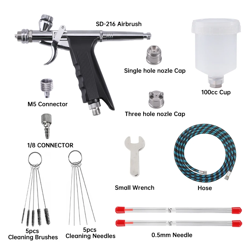 Airbrush Kit Dual-Action 0.5mm Nozzle Airbrush Gun with Cleaning Needle Spray Gun Accessories for Car Model Tattoo DIY Painting