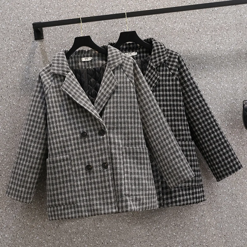 Kurtka Plus Size Casual Loose Thickened Warm Plaid Tailored Coats Jesień Zima Modne Dojazdy Wszechstronne Odzież Damska