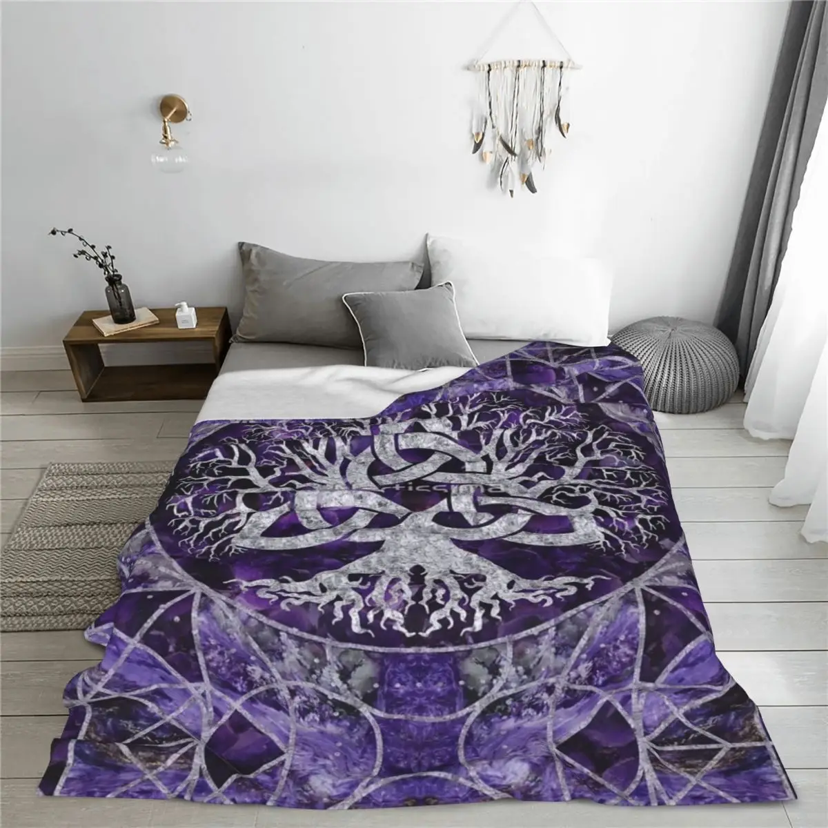 Tree Of Life With Triquetra Amethyst Four Seasons Universal Blanket Fireplace Can Be Covered Father's Day Gift