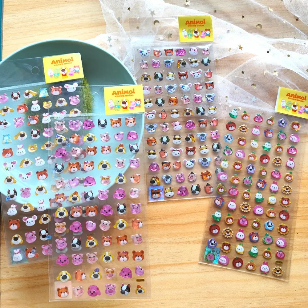 

4-Piece Super Cute Animal Head Epoxy Resin Stickers - Kids' Cartoon Decorative Mini Stickers for Phones, Diaries & Hand Accounts