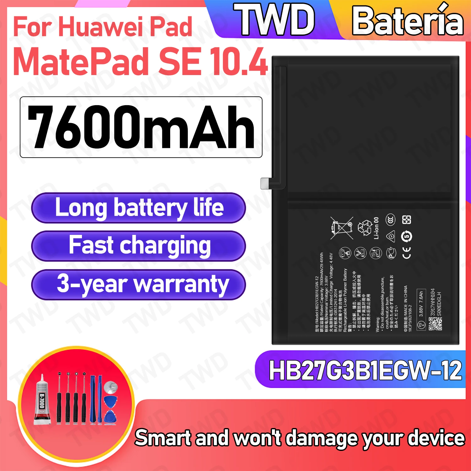 

HB27G3B1EGW-12 Large capacity Battery For Huawei Pad MatePad SE 10.4 Batteries New High Quanlity+Free Tools