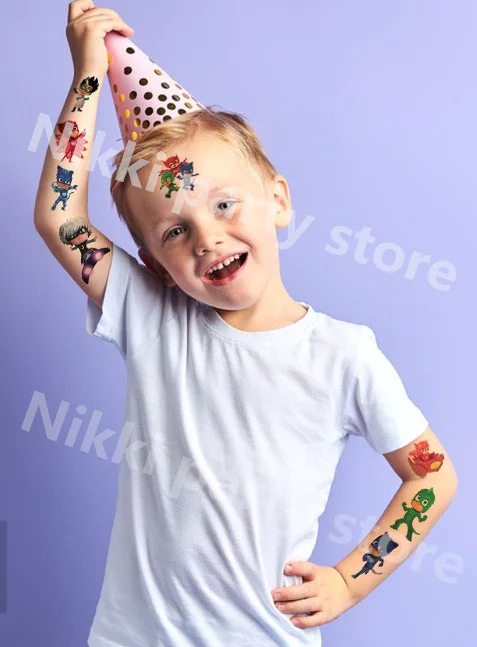 Pj Maschere Adesivi Tatuaggi temporanei Catboy Bomboniere Decorazione di compleanno Forniture per feste Decorazioni per la stanza per regali per bambini ﻿