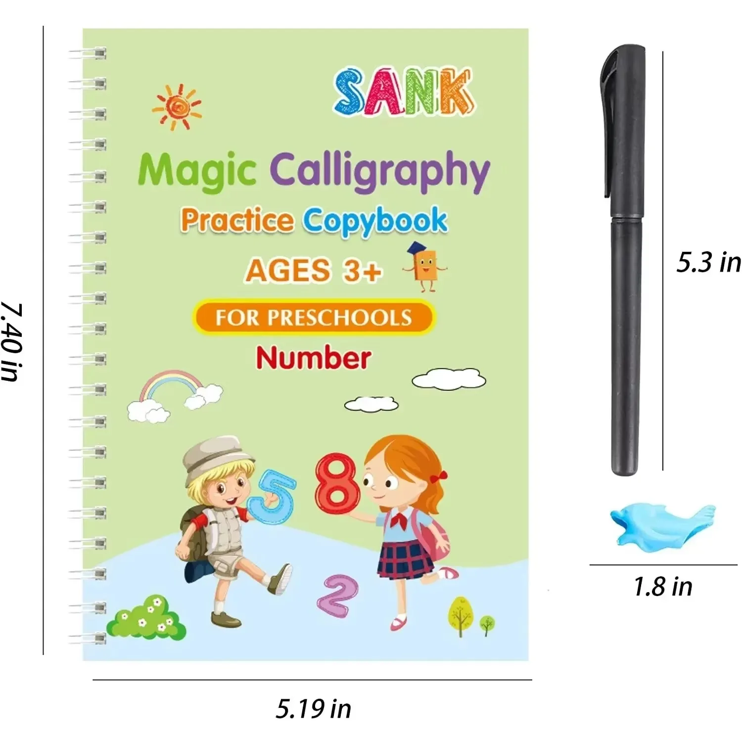 SANK – stylo magique pour copier, 4 livres, essuyage gratuit, autocollant d'écriture pour enfants, cahier de pratique pour la calligraphie
