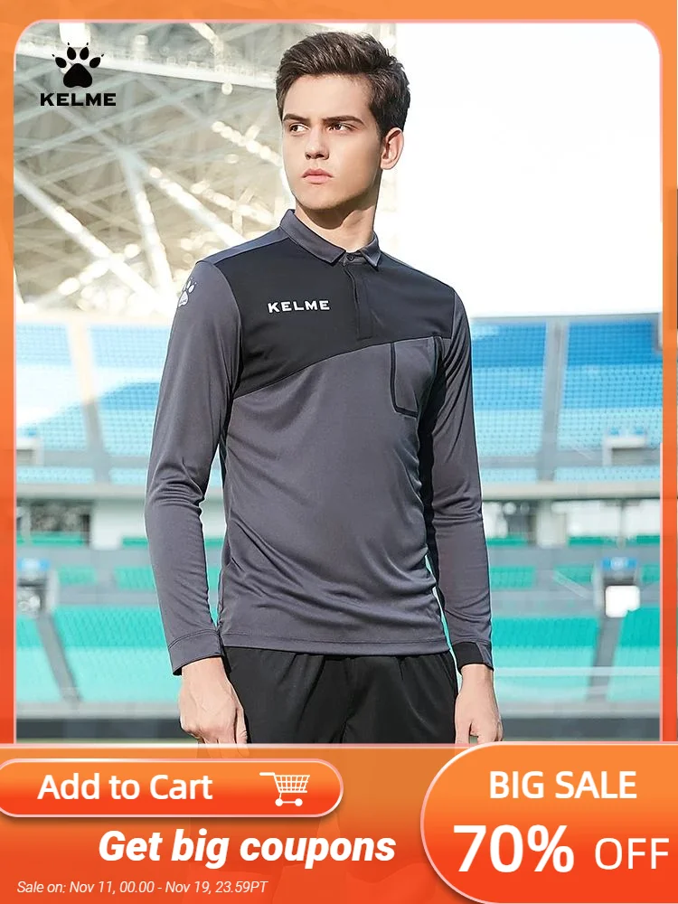 

Kelme Long Sleeved Referee Uniform Autumn And Winter Training Sportswear Professional Football Basketball Referee Suit Set