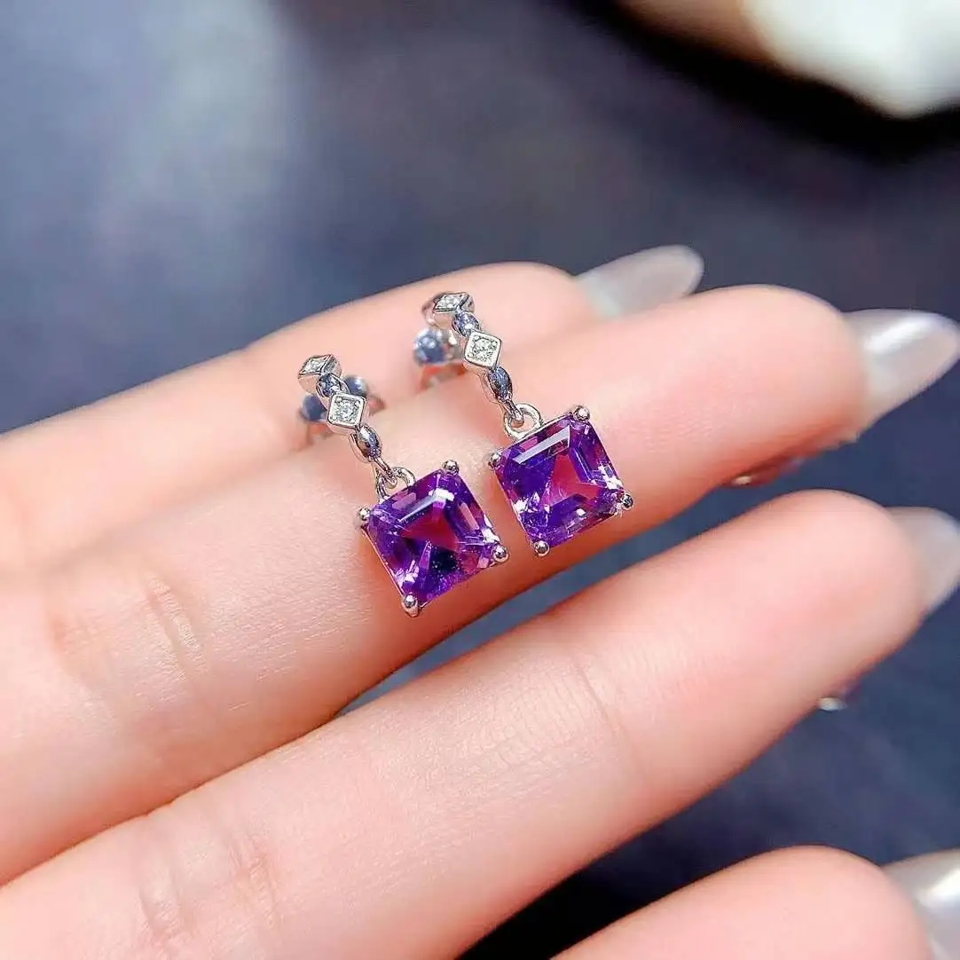 Amethyst Jewelry Set Natural Real Amethyst 925 Sterling Silver Trendy Women Party Jewellery 1pc ring,1pc pendant,2pcs earrings