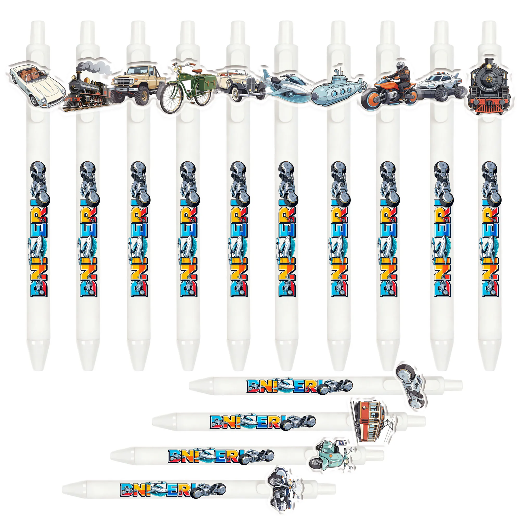 9pcs/14pcs Transportation Pattern Ballpoint Pen Car Motorcycle Elements Learning Office Stationery