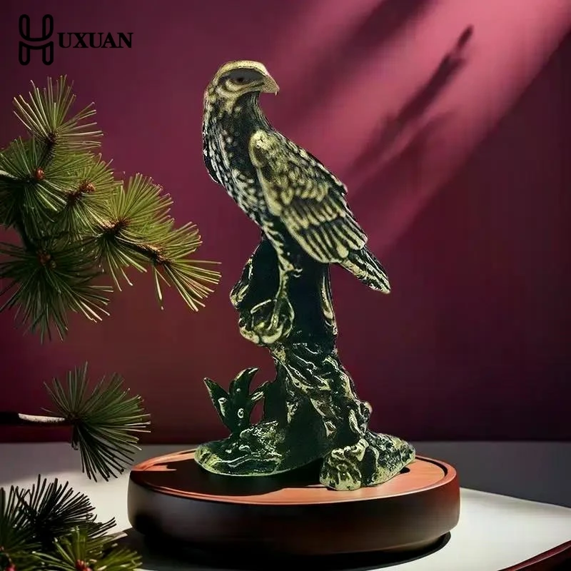 1Pcs Vintage Copper Plated Bird Figurine Sculpture Crafts Handmade Eagle Ornament Home Office Desk Animal Decoration