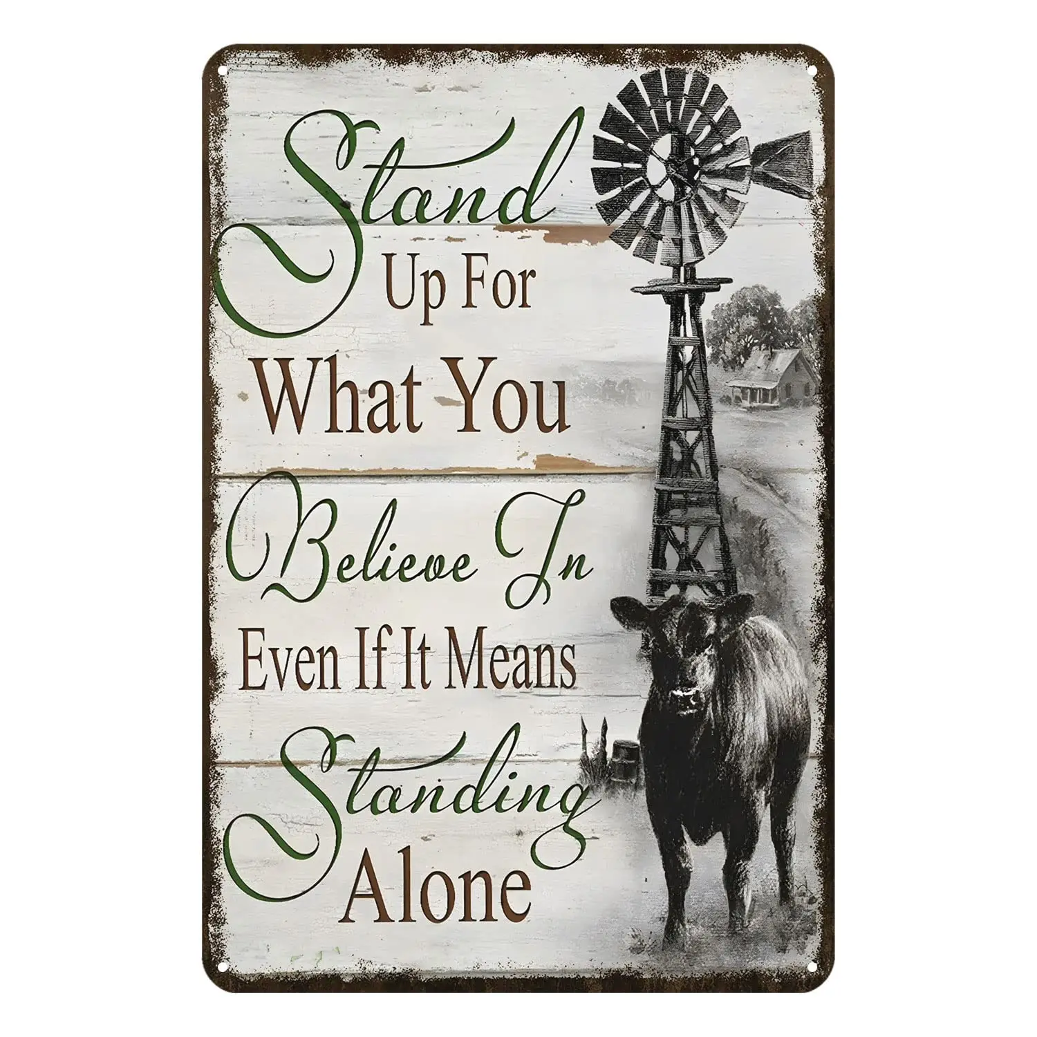 Aenaon Stand Up for What You Believe in Metal Sign Vintage Bar Kitchen Garage Cave Home Wall Funny Decor Retro Cow and Windmill 