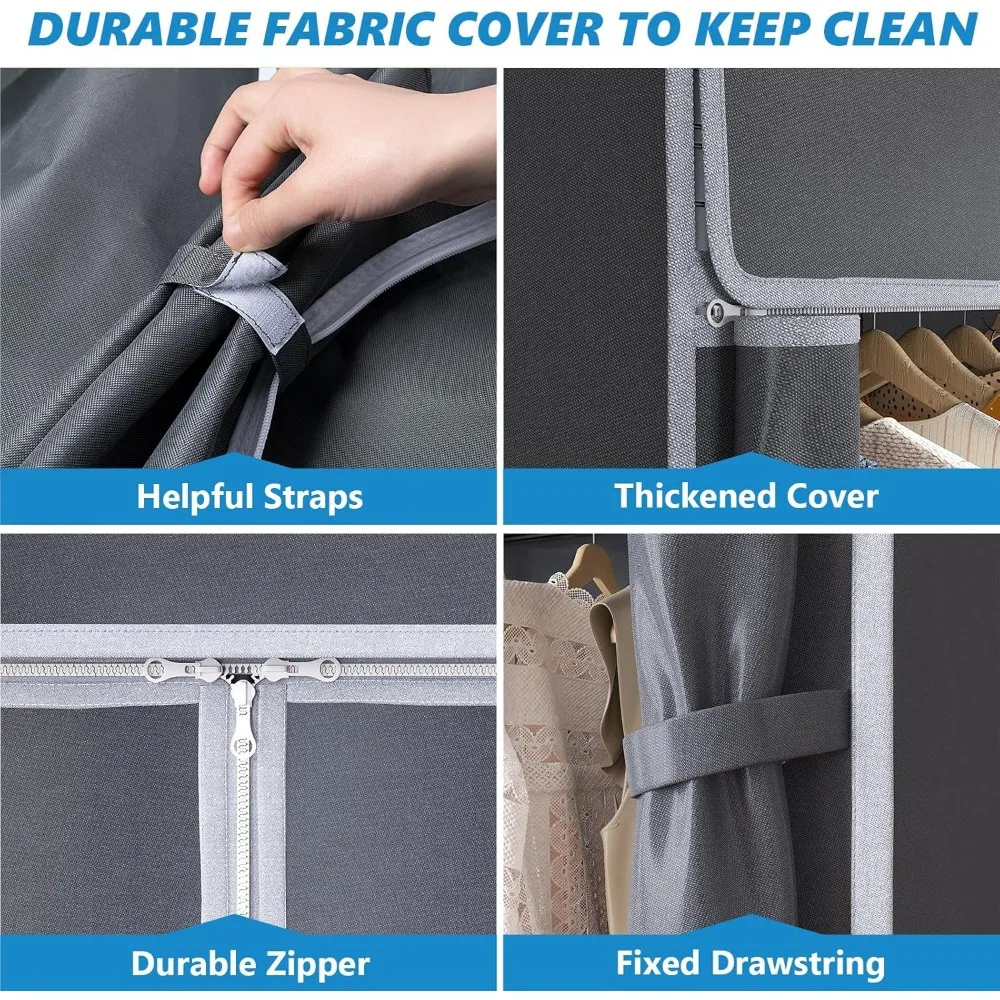 Heavy Duty Clothes Rack with Cover 800 lb Clothes Rack for Hanging Clothes Portable Wardrobe Freestanding