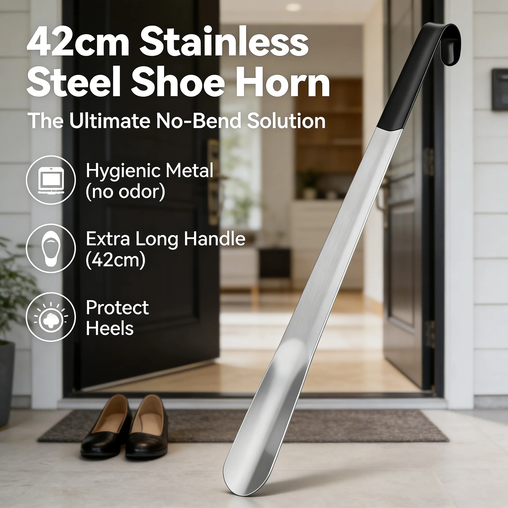 Long Handle Shoe Horn Set of 2, 13 & 16 Inch, High Quality Metal with Ergonomic Handle, Makes Putting on Shoes Effortless