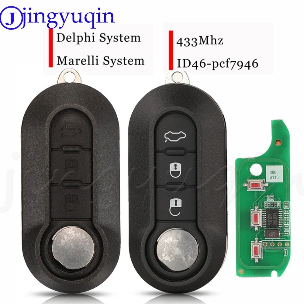 Jingyuqin 3Buttons Marelli Delphi System Remote Car Key Fod 433MHZ ID46 PCF7946 For Lancia Delta Musa Ypsilon Abarth 500 Punto