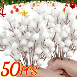 50/5Pcs Simulation White Berries Branch 20cm Artificial Fake Plant Wreath Ornament Berry Home DIY Crafts Christmas Decorations