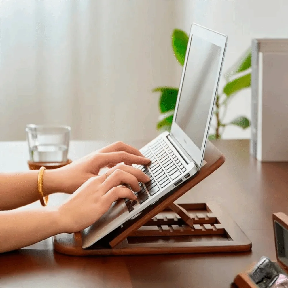 

Wooden Adjustable Reading Stand Heat Dissipation Ventilation Slots Notebook Support Stand Folding Design Computer Stand Desk Use
