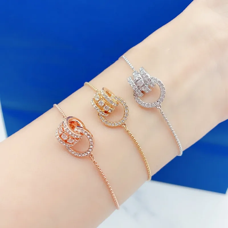Buy One Get One Free S925 Sterling Silver Full Diamond Ring Interlocking Transfer Bead Pull-out Bracelet Gift Party