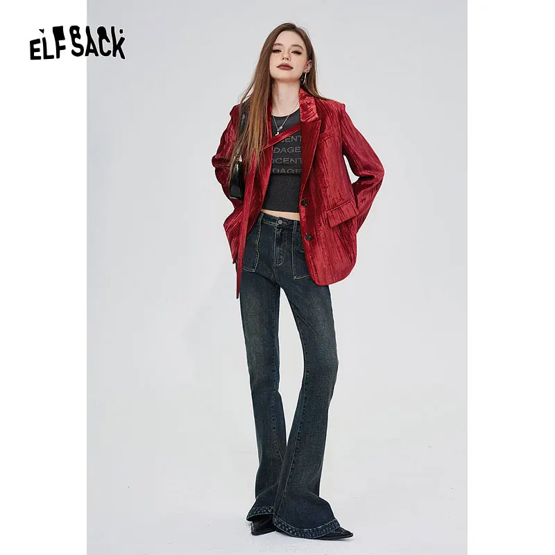 ELFSACK Silk Solid Suit Jackets Elegant Casual OL Women 2024 Spring New Coats