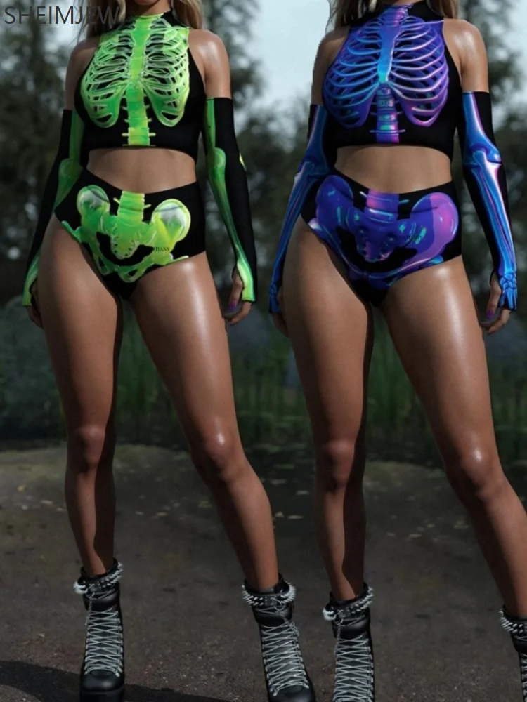 

Summer new skeleton tights swimsuit Carnival Purim fancy adult sexy role play costume Halloween horror organ camouflage clothing