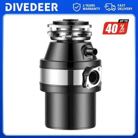 DIVEDEER 220V 560W Food Garbage Disposal Stainless Steel Crusher Waste Disposer for Residue Processor Air Switch Easy Install