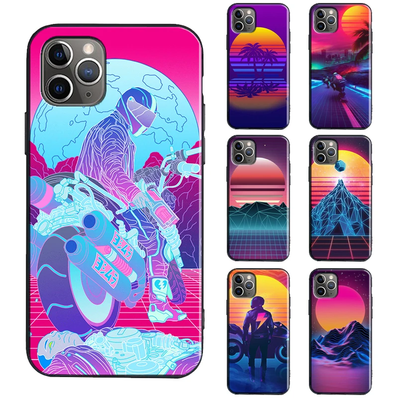 Synthwave 80's Retro Art TPU Case For iPhone XR X XS Max Plus 13 Pro 12 mini 11 14 15 16 Pro Max Coque Capa