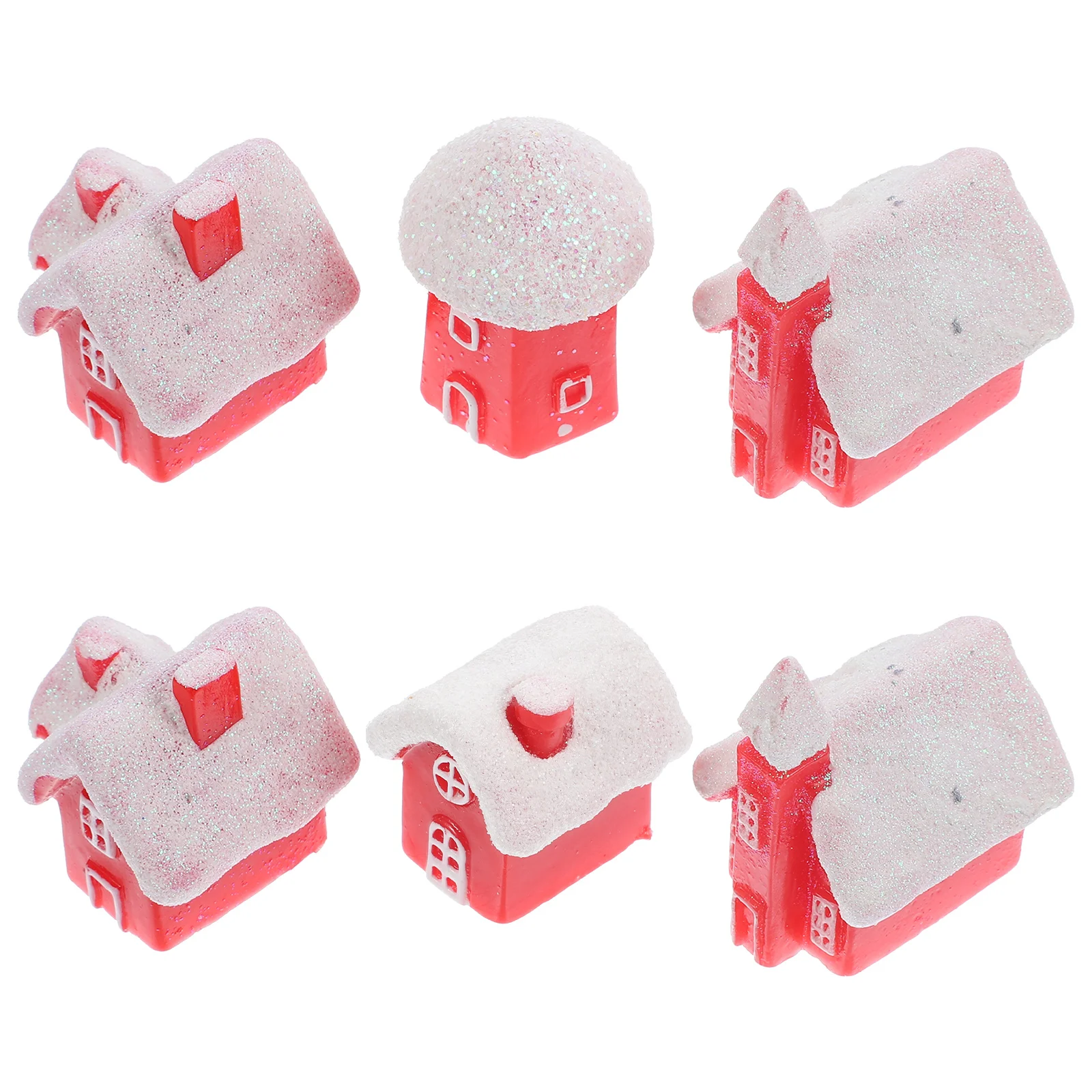 

6Pcs Christmas Snow House Decorations Resin Miniature Landscape Charms Xmas Tabletop Indoor Holiday Decor Xmas Miniature Model