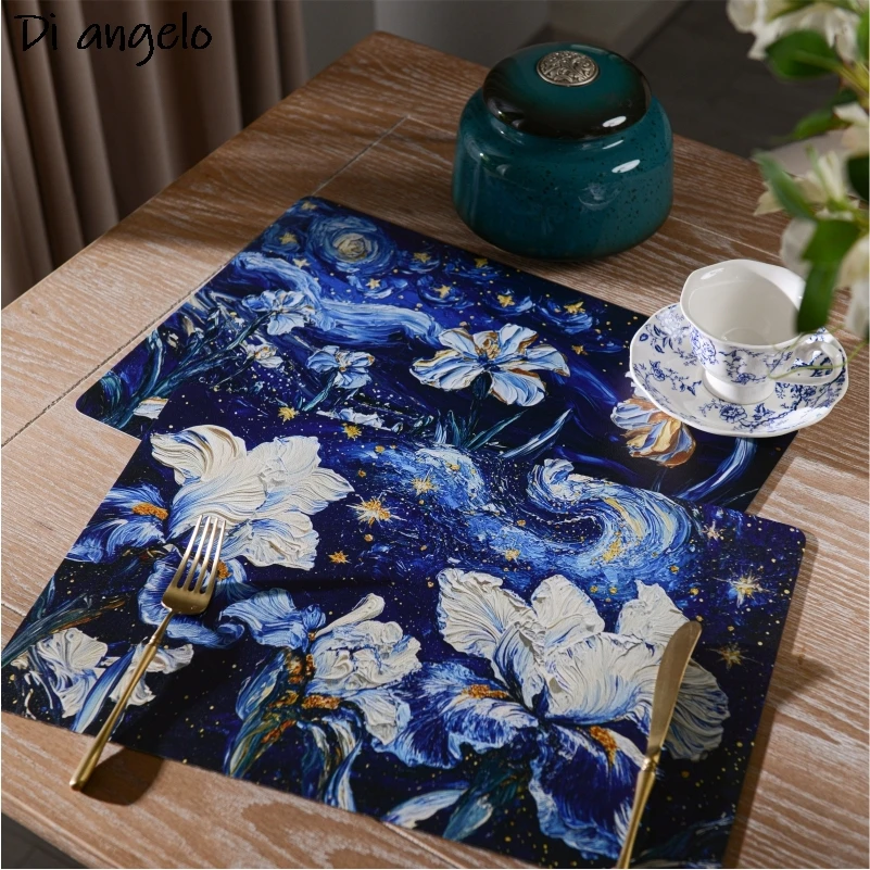 Square 30*45cm Starlit Sky PVC Leather Placemat Mats Waterproof and Oil-proof Dining Table Decorative Heat-insulating 1PC #/L