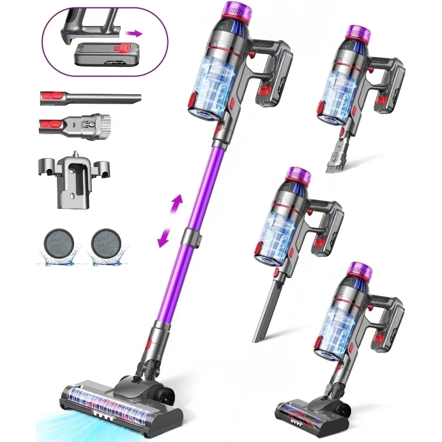 

Cordless Vacuum Cleaner - 45000pa 550W 55mins 2600mAh Lightweight Stick Vacuum Cleaners for Home Pet Hair Carpet Floor Purple