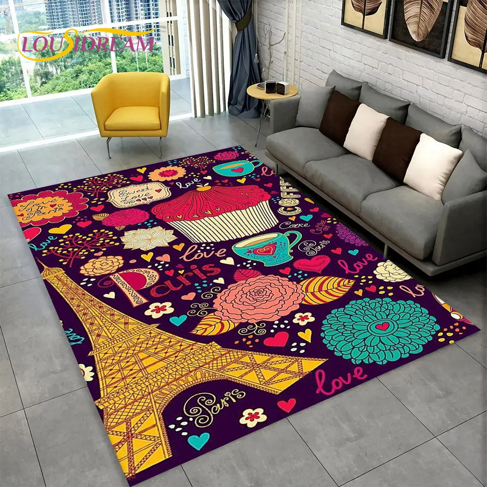 프랑스 파리 에펠 탑 로맨틱 아트 영역 러그, 거실 침실 소파 도어 매트, 주방 장식, 미끄럼 방지 바닥 매트, 카펫 러그