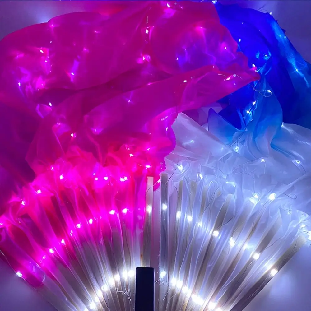 พัดเต้นรำแบบคลาสสิก LED สีไล่ระดับ ผ้าเรยอนเทียม ยาว 1.5 เมตร สำหรับการแสดง เต้นระบำหน้าท้อง พัดฝึกซ้อมสำหรับนักเต้น