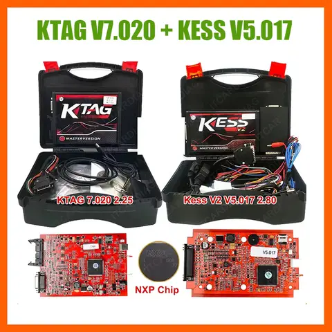 KESS V2.80 V5.017 KTAG 4LED V7.020 V2.25 Illimité KTAG 4LED V7.020 V2.25 en ligne PCB rouge sans token OBD2 Manager V2 Programmeur ECU
