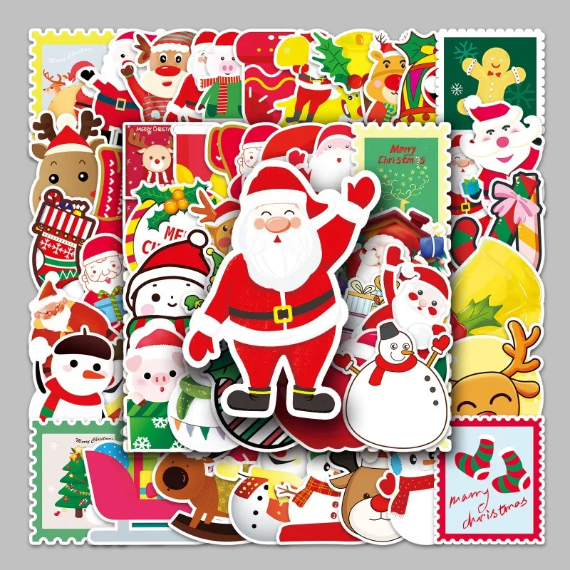 

50Pcs Santa Claus Stickers Anime Action Figures Cute Graffiti Stickers for Skateboard Laptop Luggage Guitar Christmas Decoration